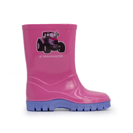 Swampmaster Junior Kids Tractor Wellington Boot Pink/Lilac