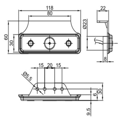 12/24V LED Marker Light (Slim) with Bracket - Red