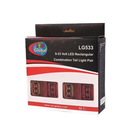 9-33 Volts LED Rectangular Combination Tail Light - Pair