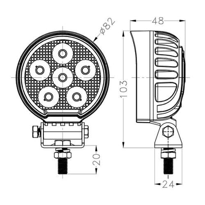 24 Watt LED Flood Beam Round Work Light