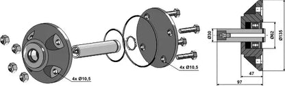 Disc Hub Kit Kverneland RH / LH 4 Hole 30mm Shaft