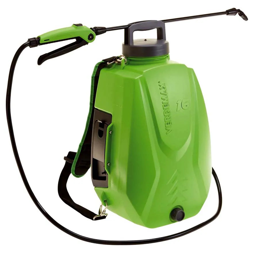 Verdemax 16 litre battery backpack sprayer with shoulder straps, hose and spray lance